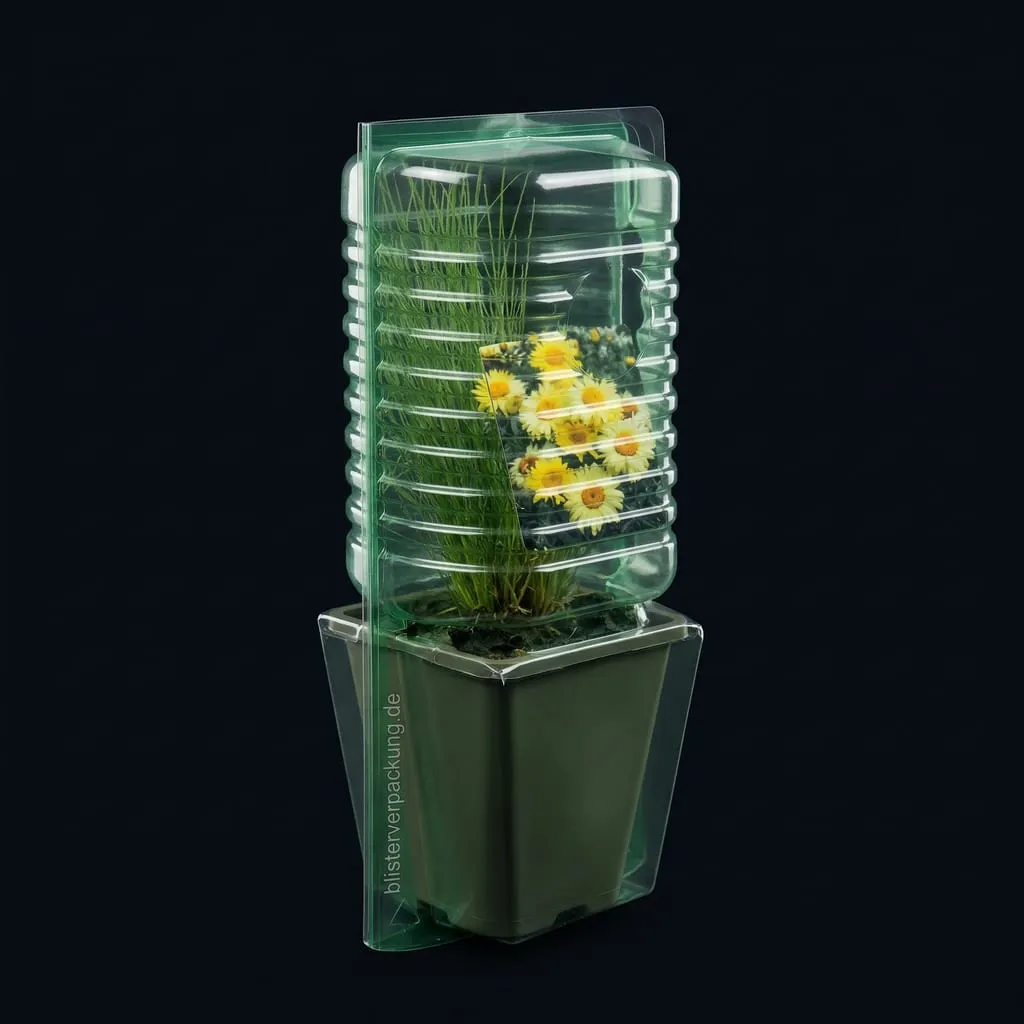 Blister de protection plantes en PET recyclé transparent pour plantes en pot — Scafa Thermoforming