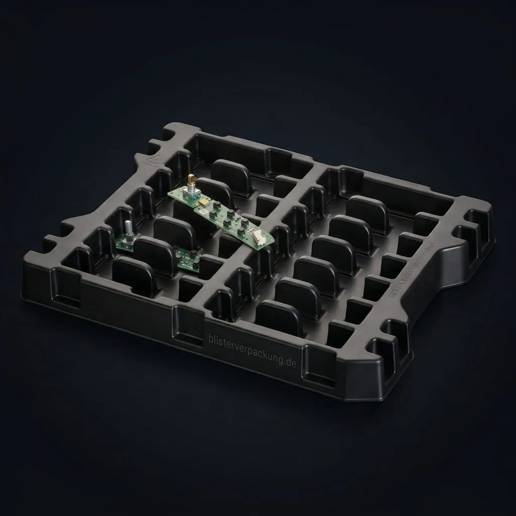 Plateau ESD antistatique noir avec circuits imprim&eacute;s &eacute;lectroniques — Scafa Thermoforming